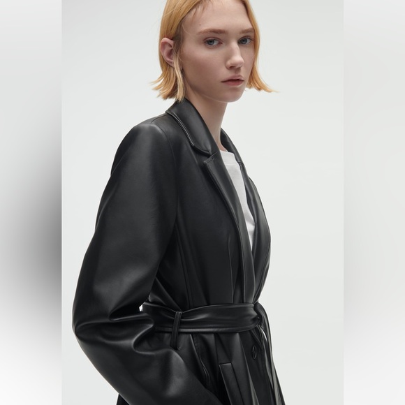 Zara FAUX LEATHER TRENCH COAT. Black. Sizes S, M. New with Tags. - Picture 2 of 11